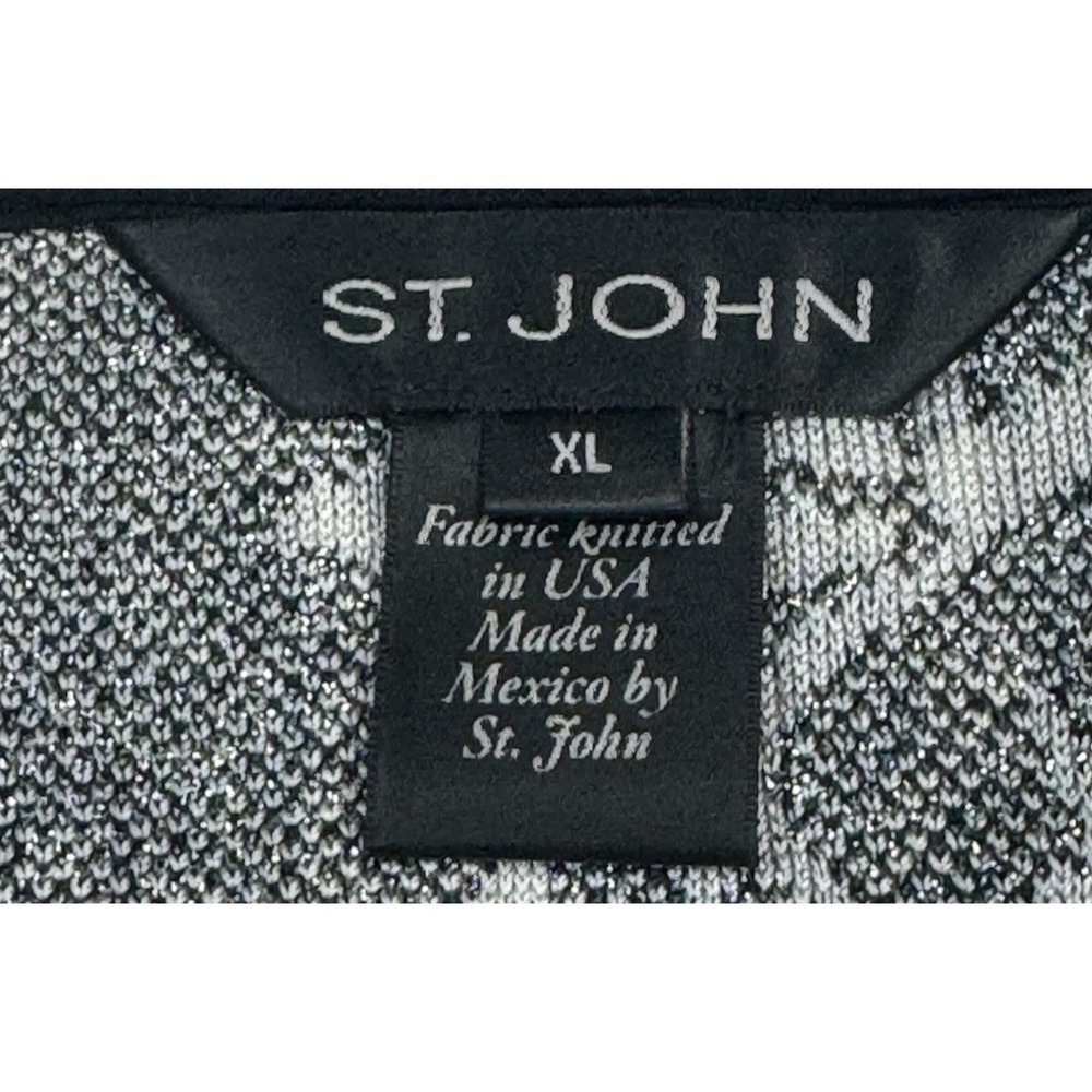 St John XL Black White Silver Floral Knit Shell Sleeveless Top Rayon USA Luxe - Picture 2 of 16